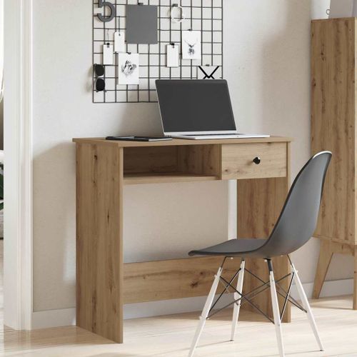 Bureau chêne artisanal 80x40x75 cm bois d'ingénierie - Photo n°3; ?>