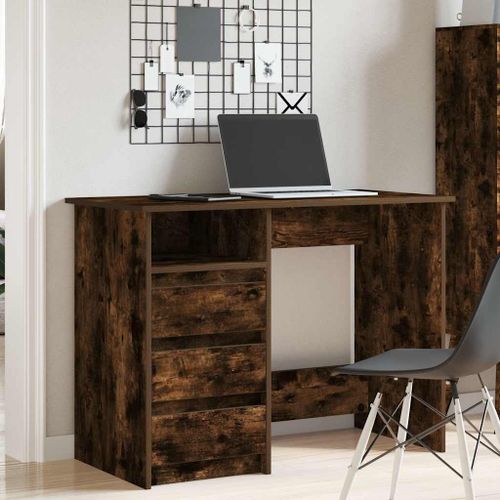 Bureau chêne fumé 102x50x75 cm bois d'ingénierie - Photo n°3; ?>