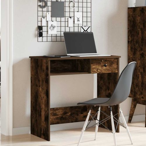 Bureau chêne fumé 80x40x75 cm bois d'ingénierie - Photo n°3; ?>