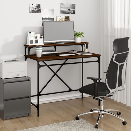 Bureau chêne marron 100x50x90 cm bois d'ingénierie et fer - Photo n°2; ?>