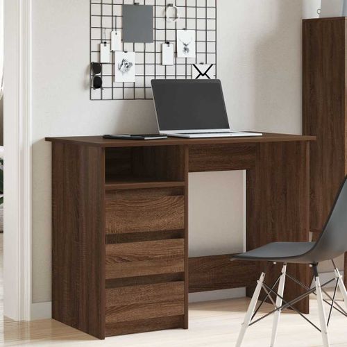 Bureau chêne marron 102x50x75 cm bois d'ingénierie - Photo n°3; ?>