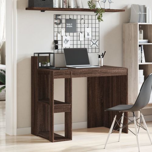 Bureau chêne marron 103,5x56,5x94 cm bois d'ingénierie - Photo n°3; ?>