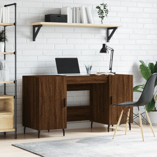 Bureau chêne marron 140x50x75 cm bois d'ingénierie - Photo n°2; ?>