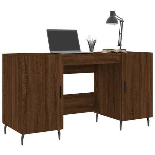 Bureau chêne marron 140x50x75 cm bois d'ingénierie - Photo n°3; ?>