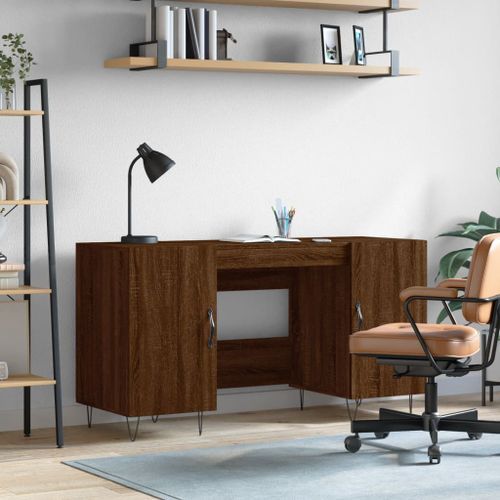 Bureau chêne marron 140x50x75 cm bois d'ingénierie - Photo n°2; ?>