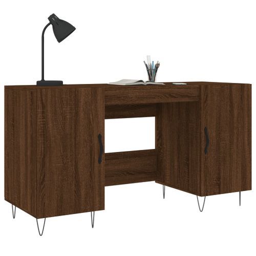 Bureau chêne marron 140x50x75 cm bois d'ingénierie - Photo n°3; ?>