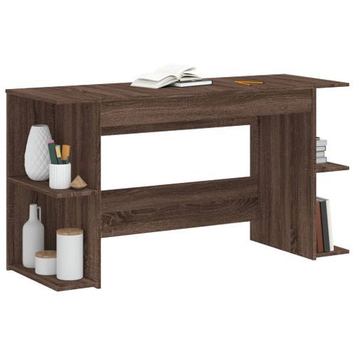 Bureau chêne marron 140x50x75 cm bois d'ingénierie - Photo n°3; ?>