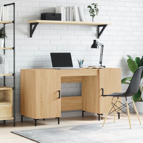 Bureau chêne sonoma 140x50x75 cm bois d'ingénierie - Photo n°2; ?>