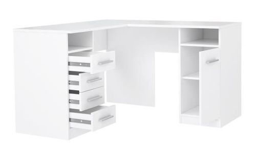 Bureau d'angle 1 porte 4 tiroirs - Décor papier blanc - L 125 x P 125 x H 75 cm - Photo n°3; ?>