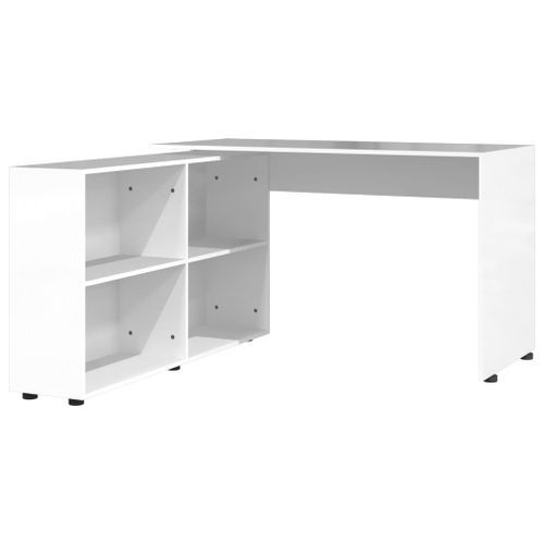 Bureau d'angle Blanc brillant Bois d'ingénierie - Photo n°2; ?>