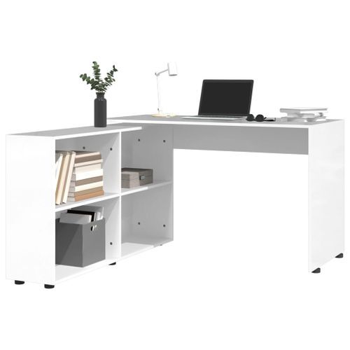 Bureau d'angle Blanc brillant Bois d'ingénierie - Photo n°3; ?>