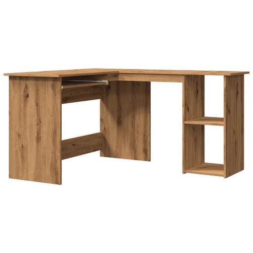 Bureau d'angle chêne artisanal 120x140x75 cm bois d'ingénierie - Photo n°2; ?>