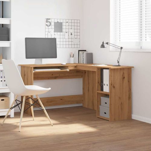 Bureau d'angle chêne artisanal 120x140x75 cm bois d'ingénierie - Photo n°3; ?>