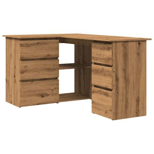 Bureau d'angle chêne artisanal 145x100x76 cm bois d'ingénierie - Photo n°2; ?>