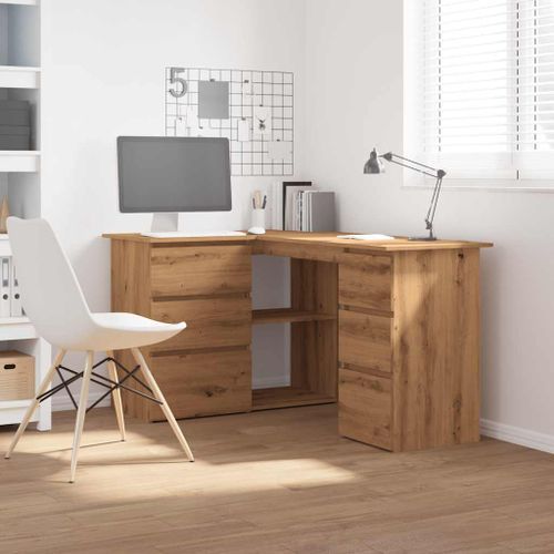 Bureau d'angle chêne artisanal 145x100x76 cm bois d'ingénierie - Photo n°3; ?>