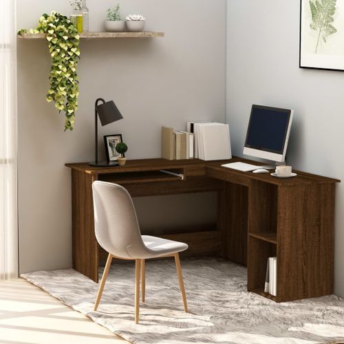 Bureau d'angle chêne marron 120x140x75 cm bois d'ingénierie - Photo n°2; ?>