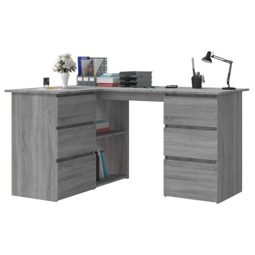 Bureau d'angle Sonoma gris 145x100x76 cm Bois d'ingénierie - Photo n°3; ?>