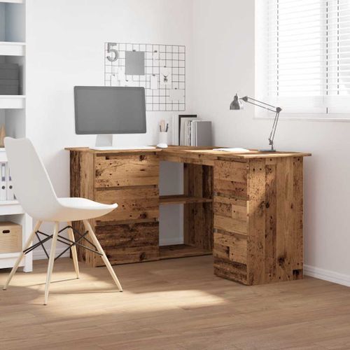 Bureau d'angle vieux bois 145x100x76 cm bois d'ingénierie - Photo n°3; ?>