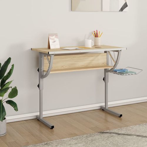 Bureau d'artisanat chêne sonoma et gris 110x53x(58-87) cm - Photo n°2; ?>