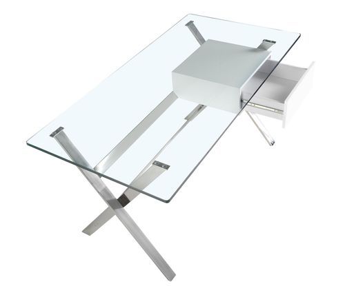 Bureau design Kadora 145 cm - Laque blanc et acier chromé - Photo n°3; ?>