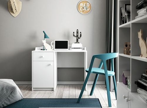 Bureau enfant avec tiroir et un placard blanc Drimy - Photo n°2; ?>