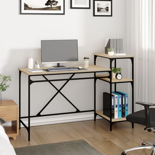 Bureau et étagères chêne sonoma 135x50x90cm bois ingénierie/fer - Photo n°3; ?>