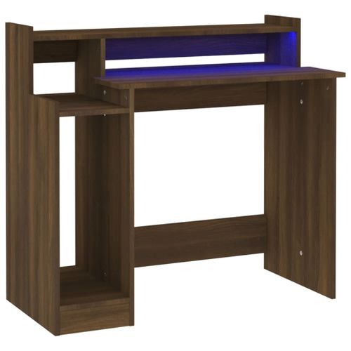 Bureau et lumières LED Chêne brun 97x45x90 cm Bois d'ingénierie - Photo n°2; ?>