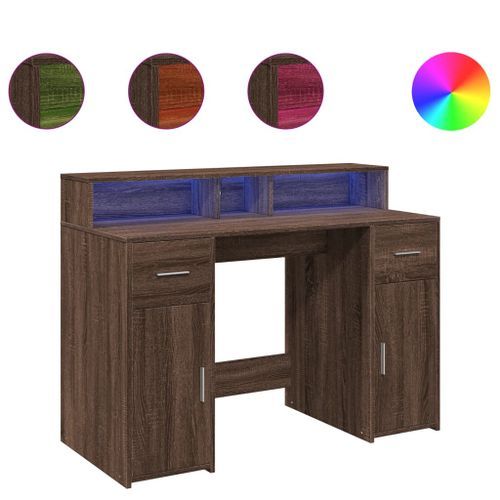 Bureau et lumières LED chêne marron bois d'ingénierie - Photo n°2; ?>