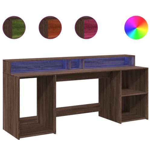 Bureau et lumières LED chêne marron bois d'ingénierie - Photo n°2; ?>