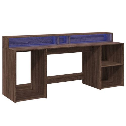 Bureau et lumières LED chêne marron bois d'ingénierie - Photo n°3; ?>