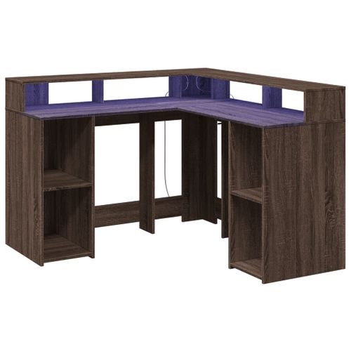 Bureau et lumières LED chêne marron bois d'ingénierie - Photo n°3; ?>