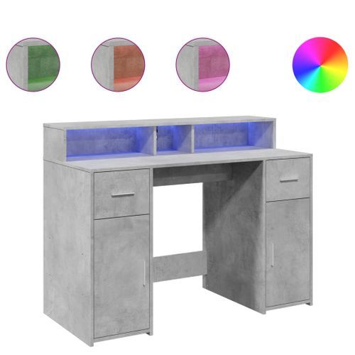 Bureau et lumières LED gris béton 120x55x91cm bois d'ingénierie - Photo n°2; ?>