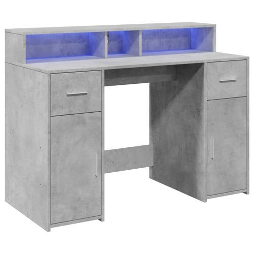 Bureau et lumières LED gris béton 120x55x91cm bois d'ingénierie - Photo n°3; ?>