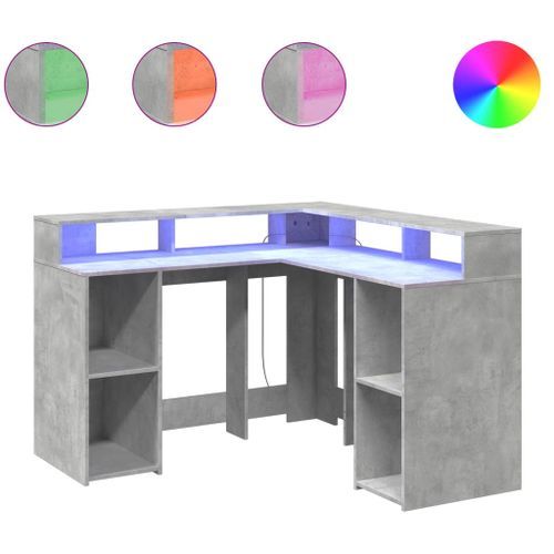 Bureau et lumières LED gris béton 130x130x91cm bois ingénierie - Photo n°2; ?>