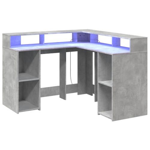 Bureau et lumières LED gris béton 130x130x91cm bois ingénierie - Photo n°3; ?>