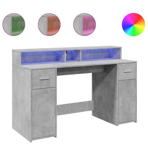 Bureau et lumières LED gris béton 140x55x91cm bois d'ingénierie - Photo n°2; ?>