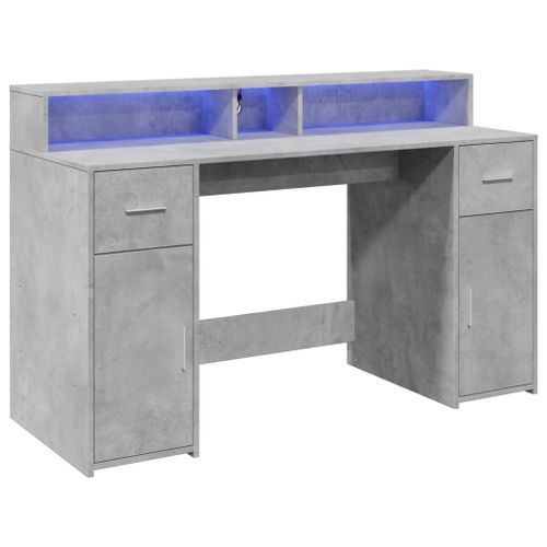 Bureau et lumières LED gris béton 140x55x91cm bois d'ingénierie - Photo n°3; ?>