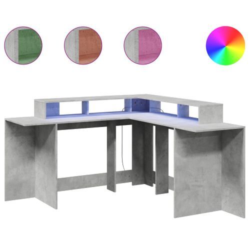 Bureau et lumières LED gris béton 152x152x91cm bois ingénierie - Photo n°2; ?>