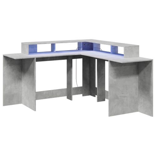 Bureau et lumières LED gris béton 152x152x91cm bois ingénierie - Photo n°3; ?>