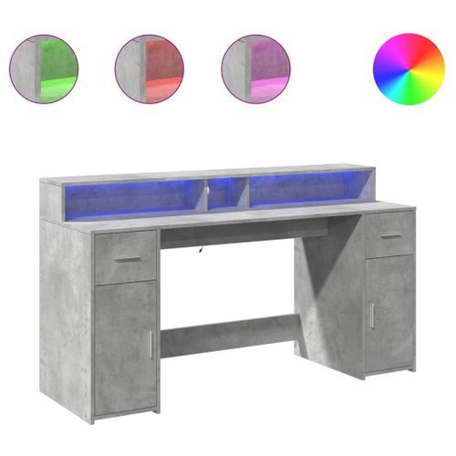 Bureau et lumières LED gris béton 160x55x91cm bois d'ingénierie - Photo n°2; ?>