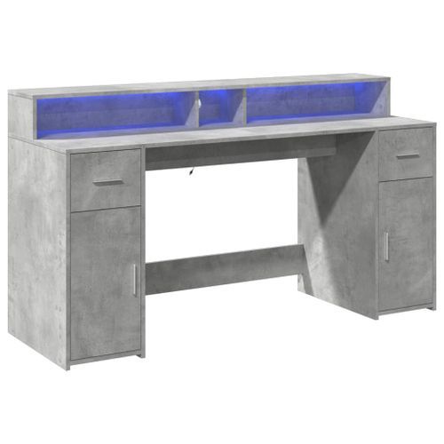 Bureau et lumières LED gris béton 160x55x91cm bois d'ingénierie - Photo n°3; ?>