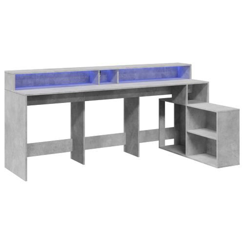 Bureau et lumières LED gris béton 200x104x91cm bois ingénierie - Photo n°3; ?>