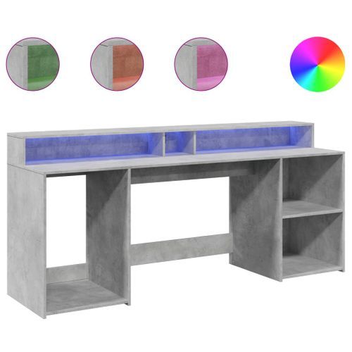 Bureau et lumières LED gris béton 200x55x91cm bois d'ingénierie - Photo n°2; ?>