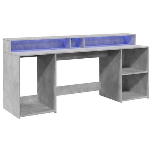 Bureau et lumières LED gris béton 200x55x91cm bois d'ingénierie - Photo n°3; ?>