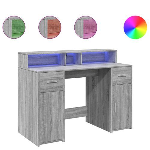 Bureau et lumières LED sonoma gris 120x55x91cm bois ingénierie - Photo n°2; ?>