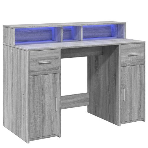 Bureau et lumières LED sonoma gris 120x55x91cm bois ingénierie - Photo n°3; ?>