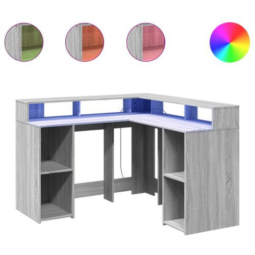 Bureau et lumières LED sonoma gris 130x130x91cm bois ingénierie - Photo n°2; ?>