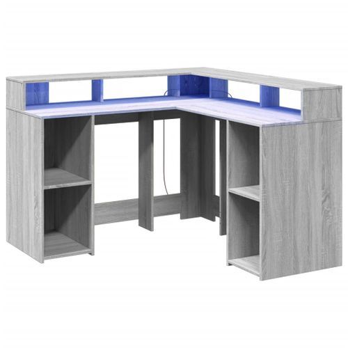 Bureau et lumières LED sonoma gris 130x130x91cm bois ingénierie - Photo n°3; ?>