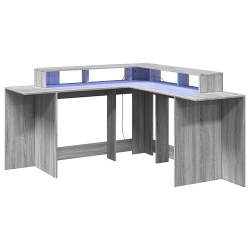 Bureau et lumières LED sonoma gris 152x152x91cm bois ingénierie - Photo n°3; ?>