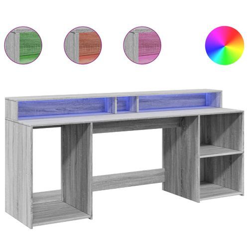 Bureau et lumières LED sonoma gris 200x55x91 cm bois ingénierie - Photo n°2; ?>